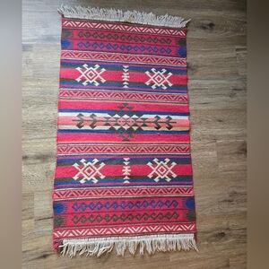 Kilim Vintage Handwoven Red and Blue Geometric Rug